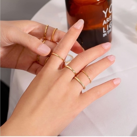 Jewelry - GOLD 18k Gold Plated 10pc Minimalist Midi ring Set